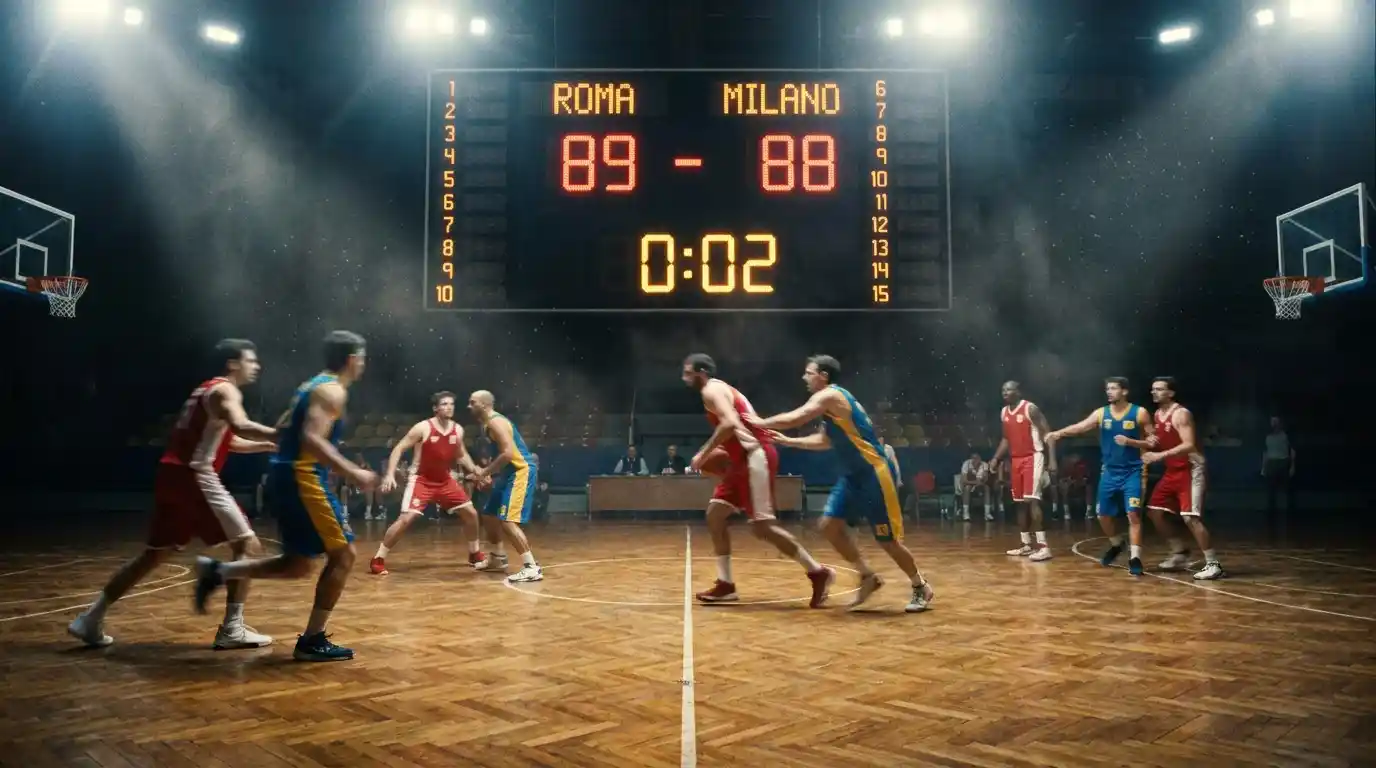 Tabellone segnapunti di una partita di basket con due squadre a confronto
