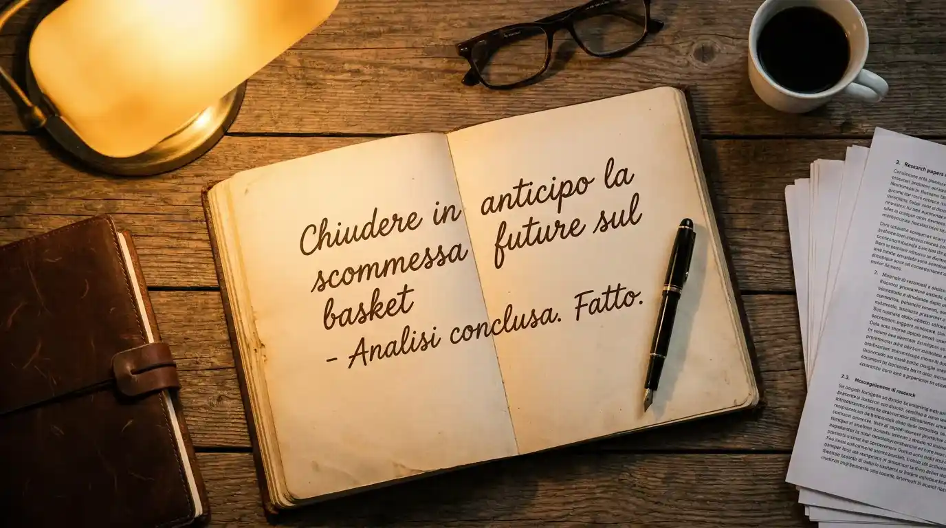 Notebook con annotazione di chiusura di una scommessa antepost basket