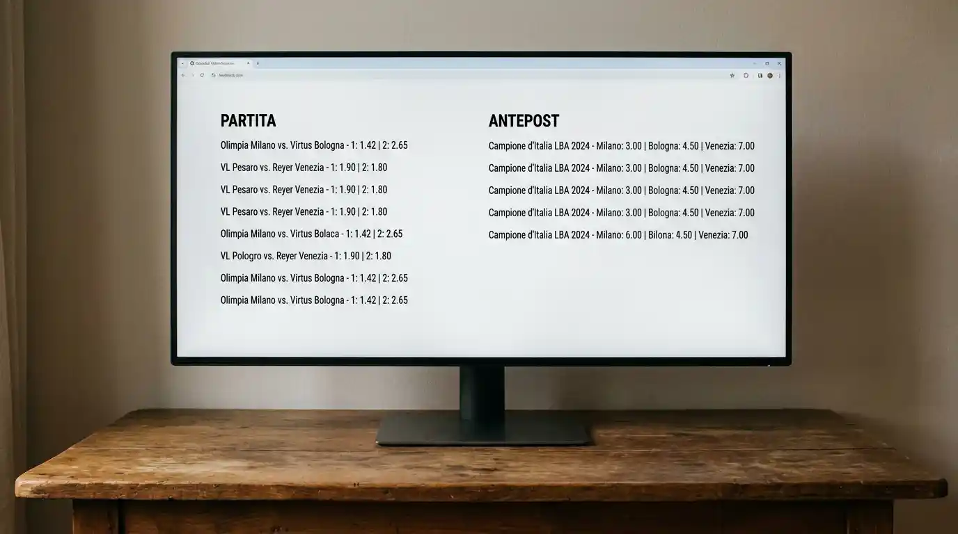 Tabellone che mostra differenza tra mercato match e antepost di una stagione
