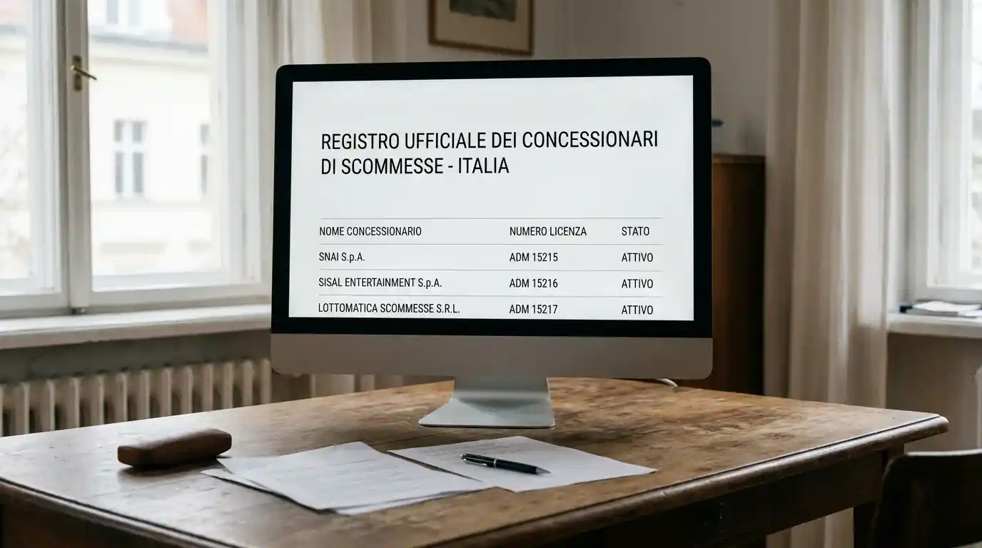 Monitor con elenco ufficiale dei bookmaker ADM autorizzati in Italia
