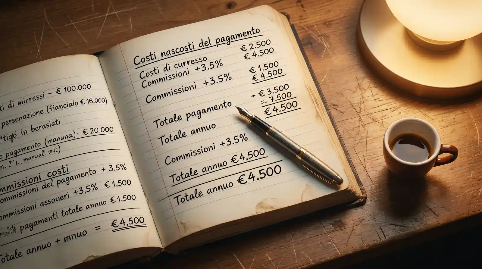 Quaderno con calcoli a mano sul costo nascosto del payout