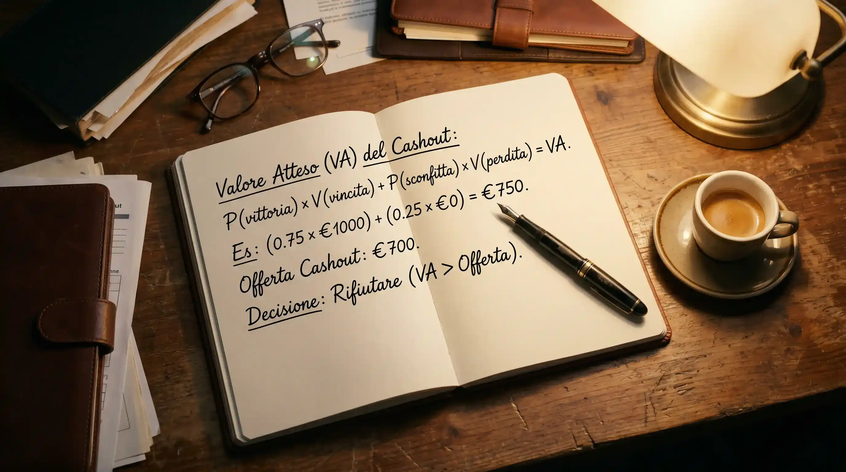 Quaderno con calcolo del valore atteso del cashout scritto a mano