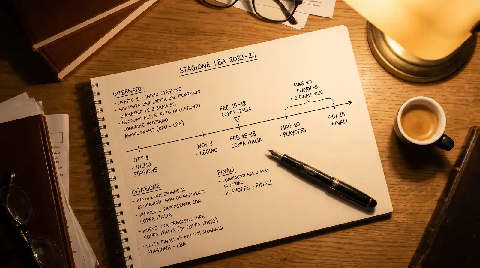 Block notes dell'analista con calendario stagione LBA annotato a mano