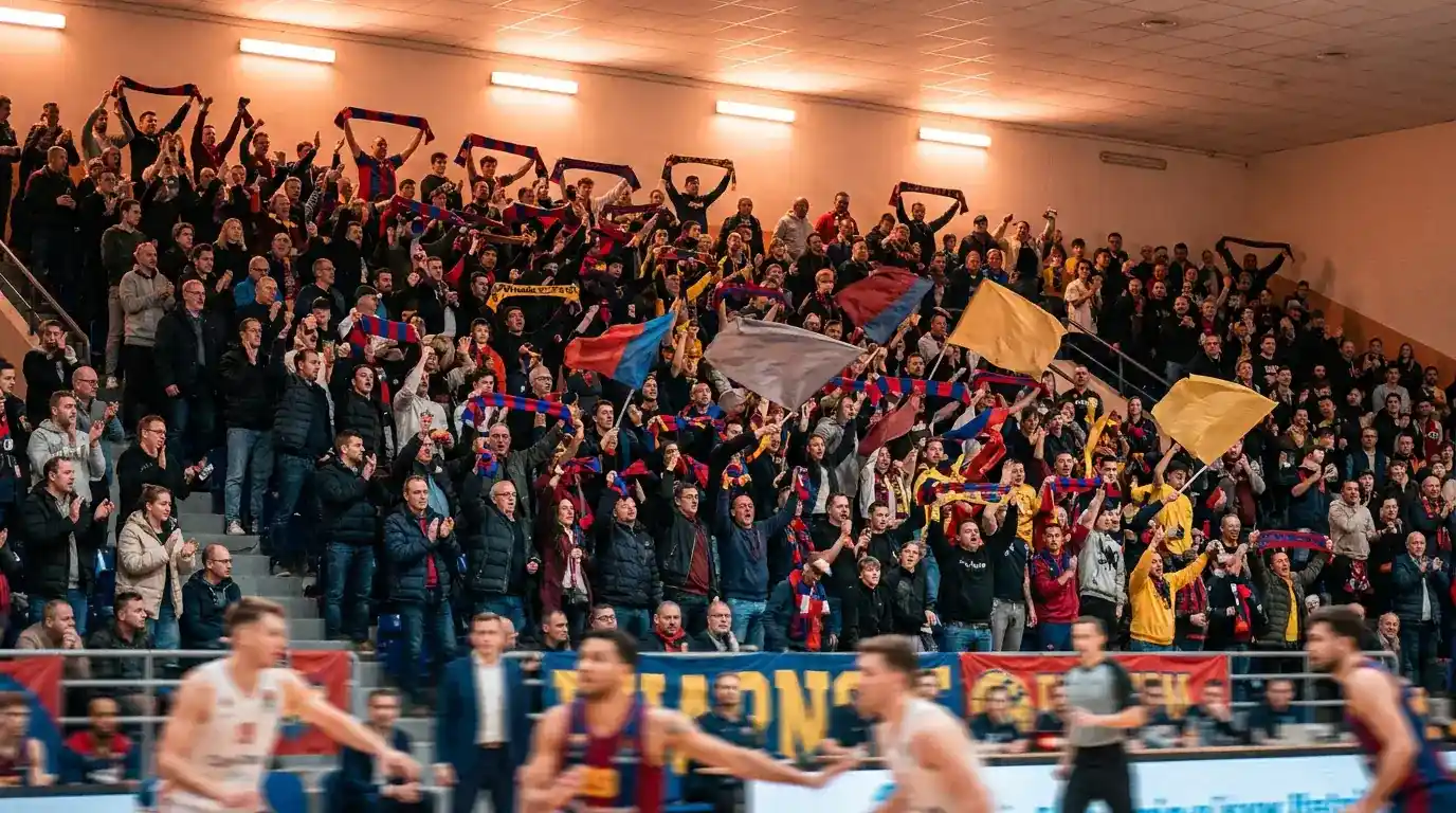 Tifoseria europea che sostiene la squadra di casa durante una gara di Eurolega