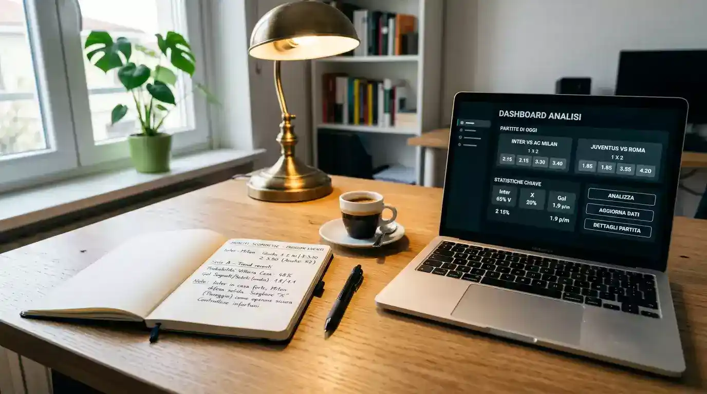 Scrivania ordinata con block notes e laptop dell'analista