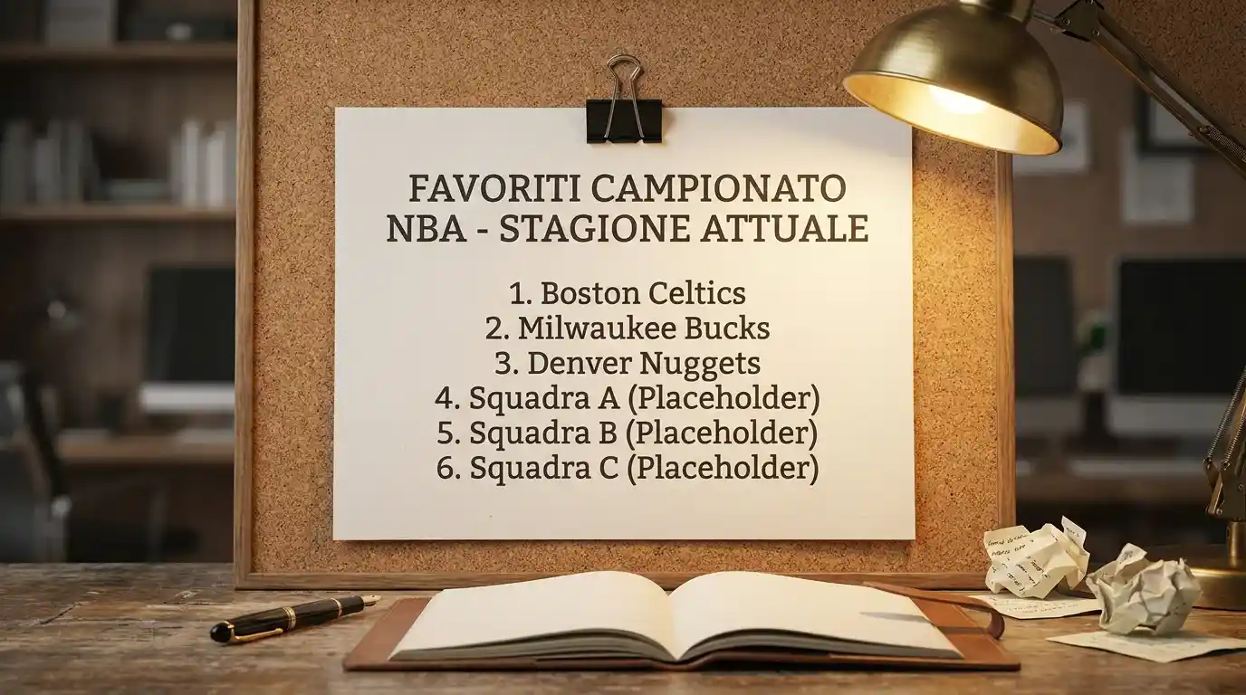 Foglio stampato della classifica favorite NBA appeso alla parete dello studio