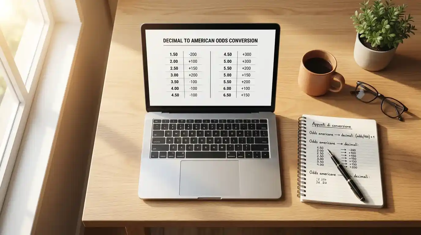 Notebook aperto con tabella di conversione tra formato decimale e americano
