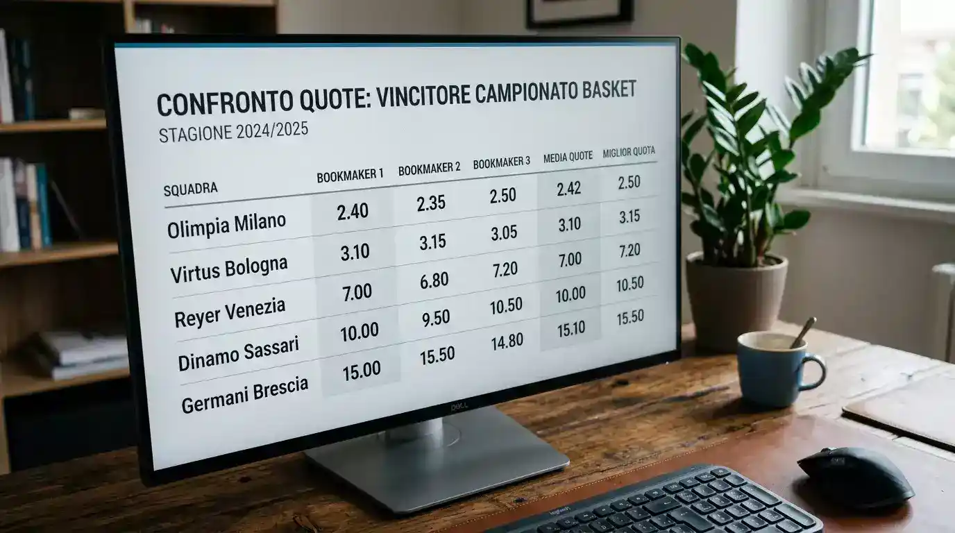 Schermo di terminale con quote antepost titolo NBA dei principali bookmaker