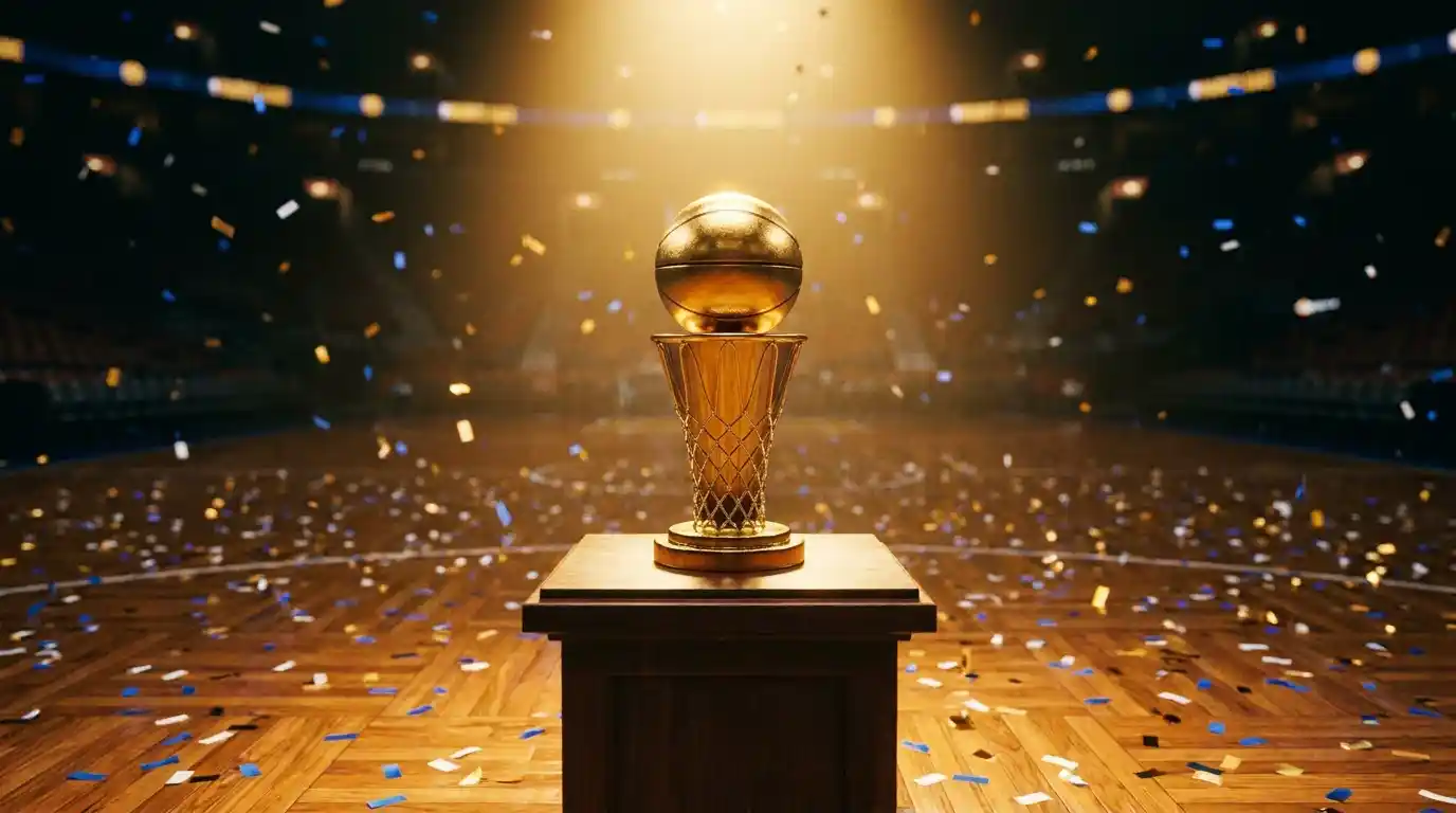 Trofeo Larry O'Brien della NBA esposto sul podio dopo la finale