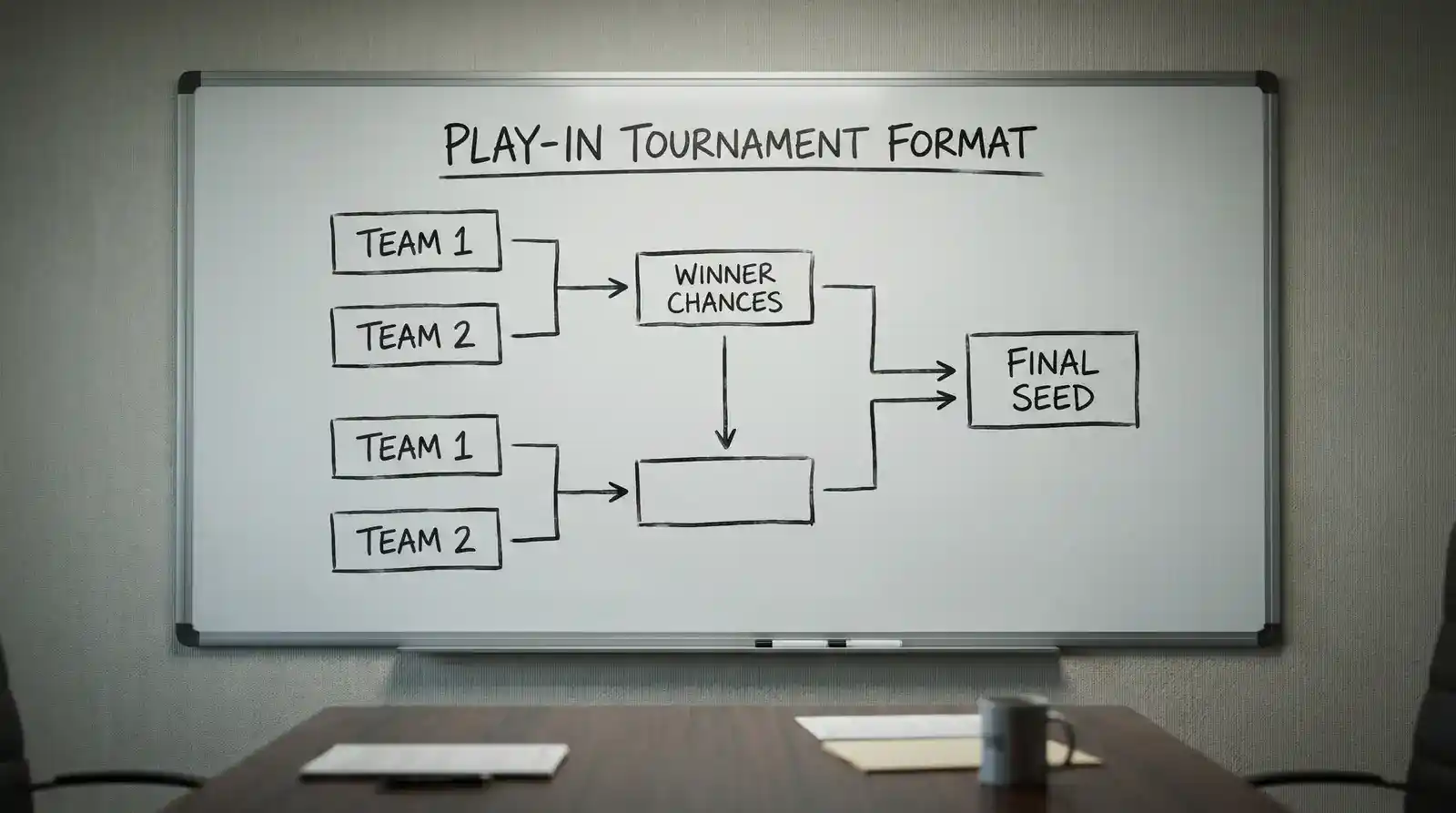 Lavagna con schema disegnato a mano del format del play-in Eurolega