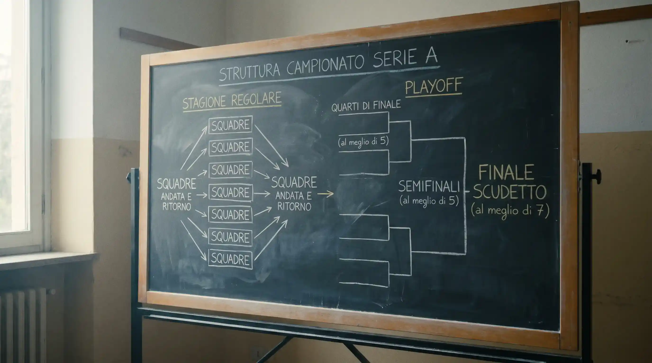 Lavagna che illustra il format dello scudetto di Serie A LBA