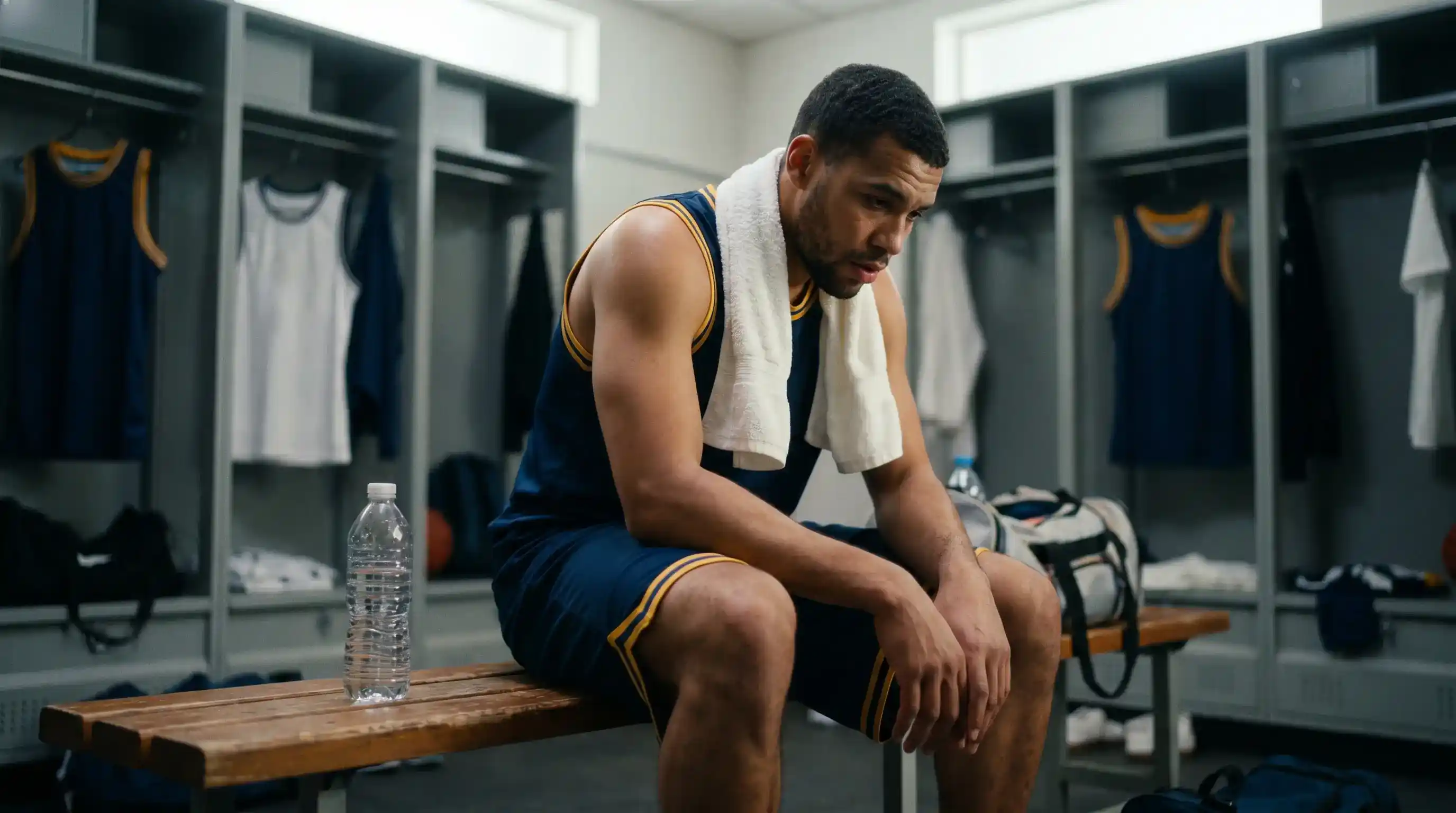 Giocatore NBA negli spogliatoi dopo una prestazione di alto livello