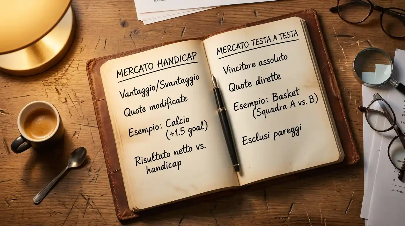 Quaderno con annotazioni di confronto tra handicap e testa a testa