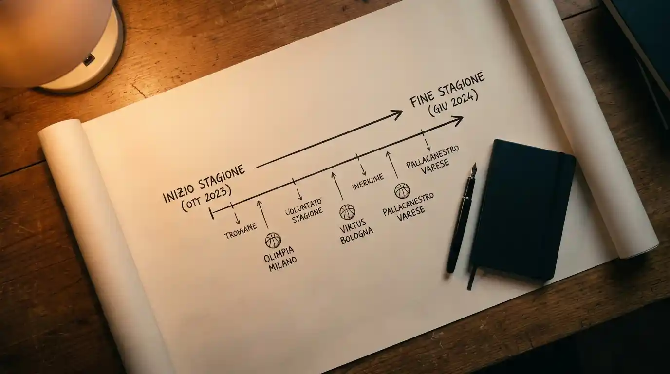 Timeline manoscritta che indica inizio e fine della stagione LBA 2025-26
