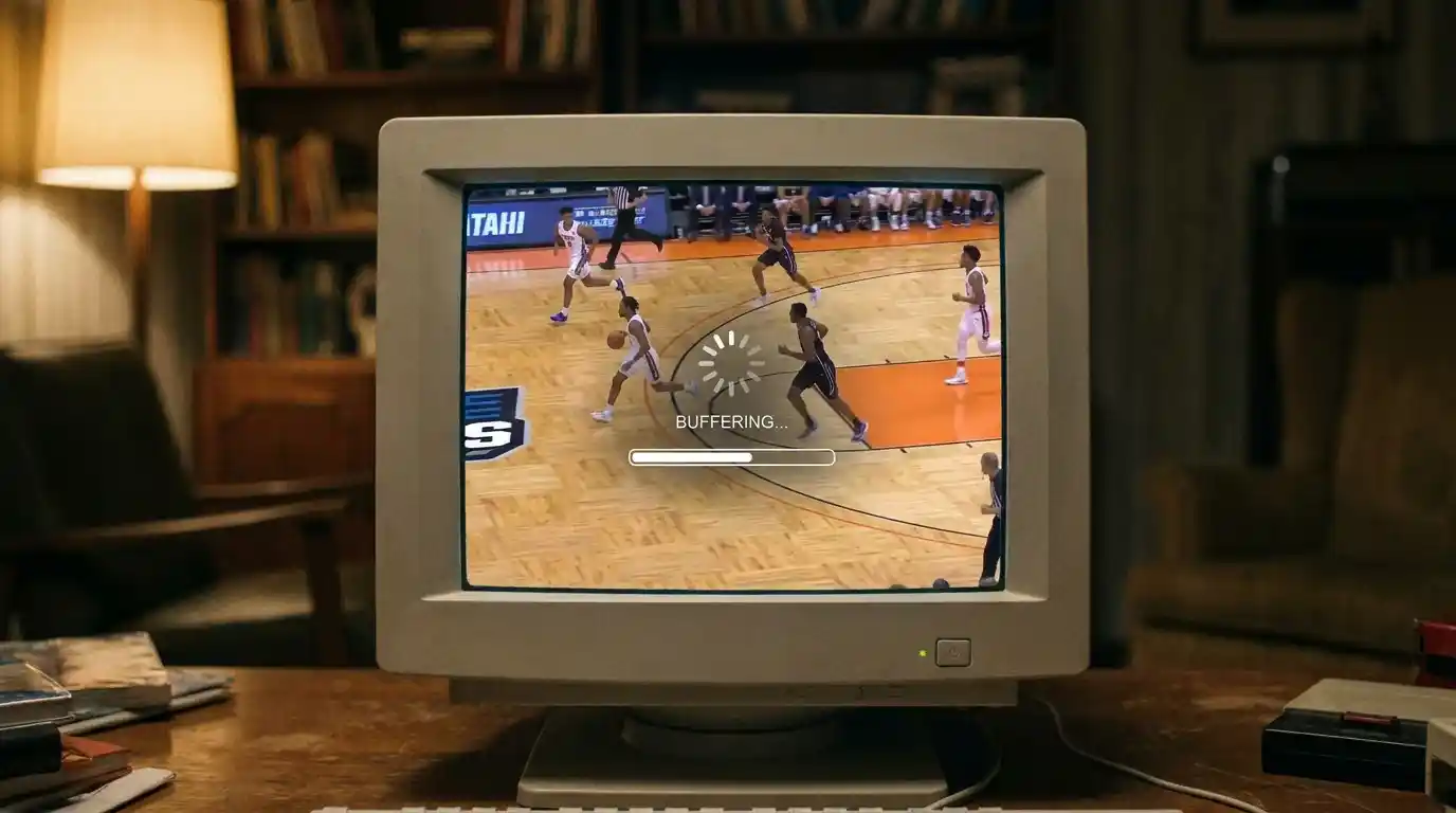 Monitor con feed video in latenza durante una partita live di basket