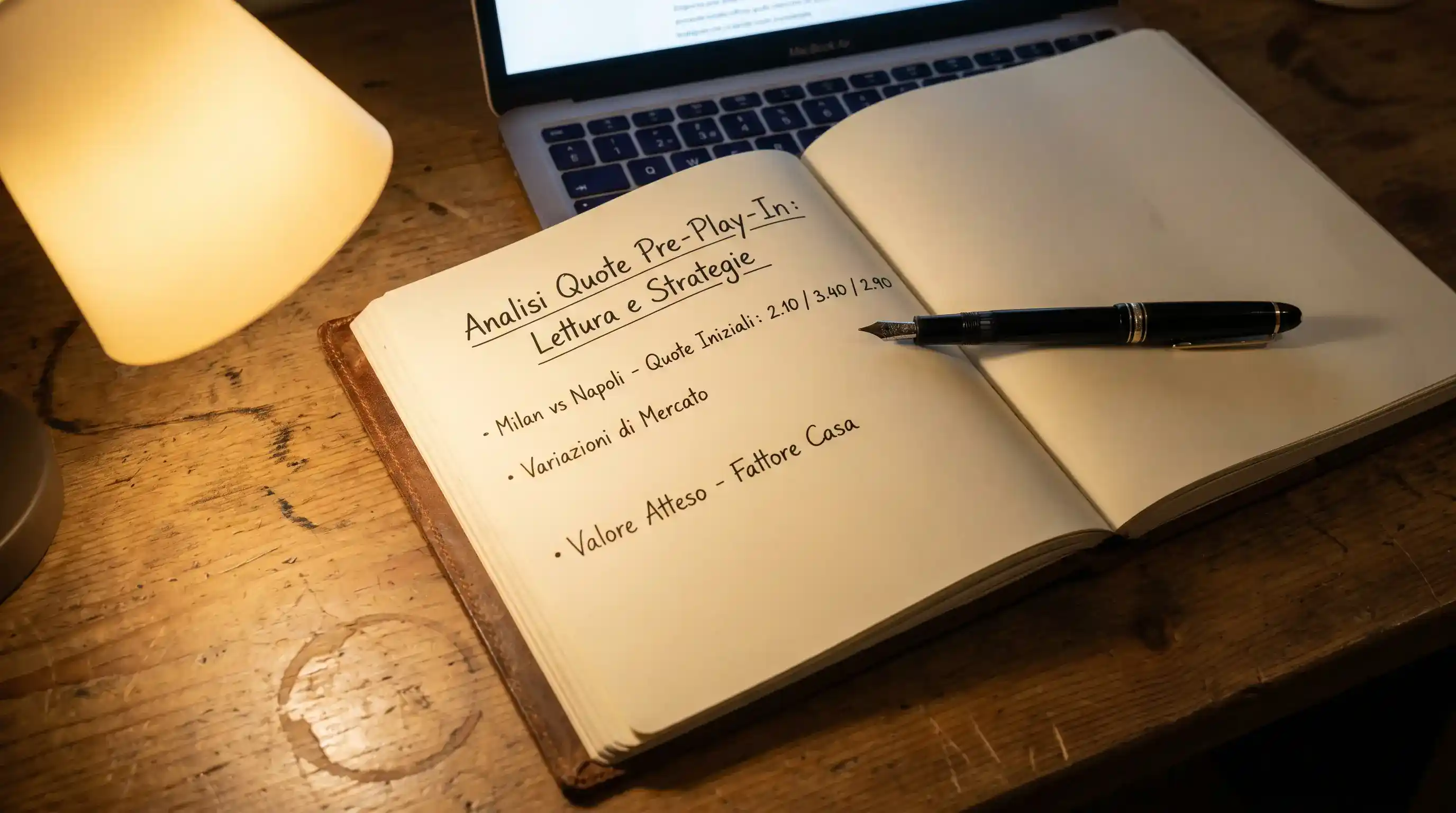 Quaderno dell'analista con appunti sulla lettura delle quote pre-play-in