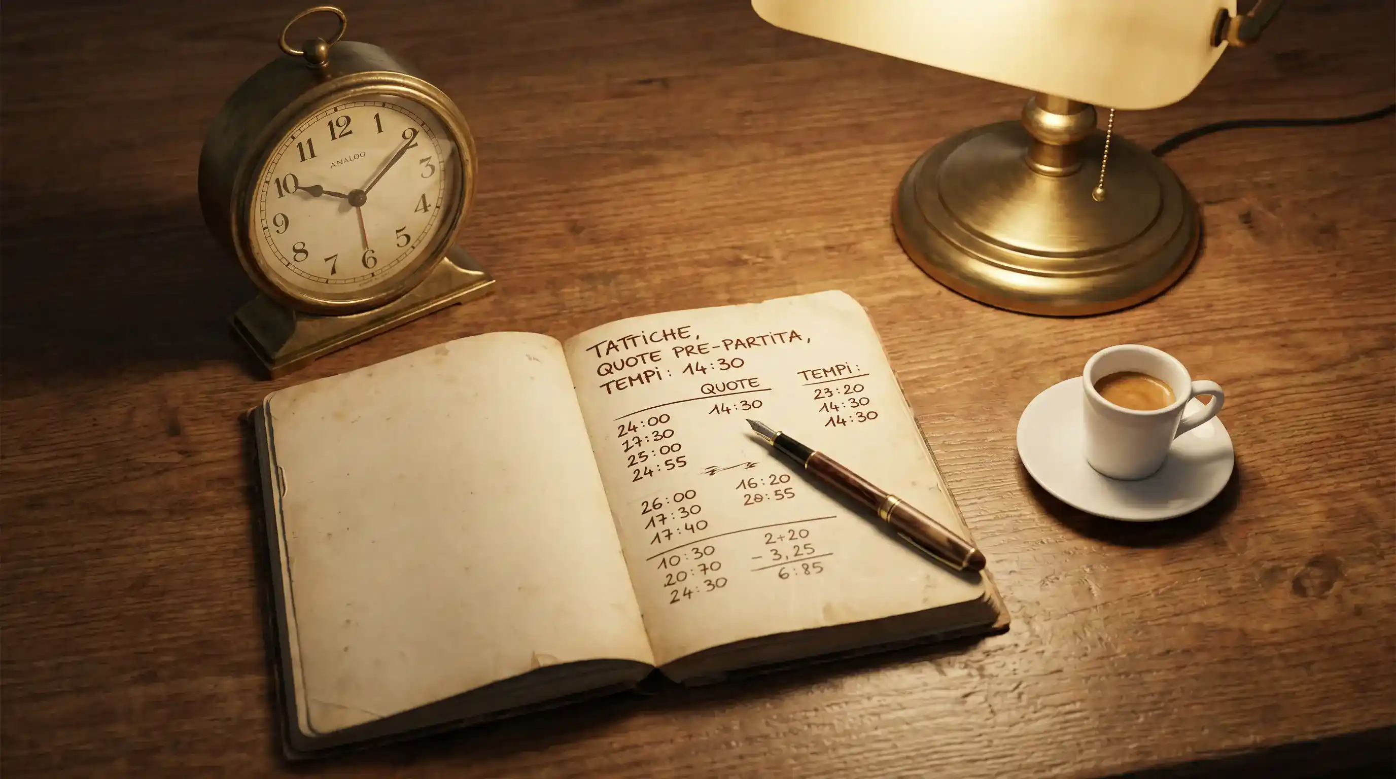 Orologio su scrivania con block notes a fianco di un line move pre-partita