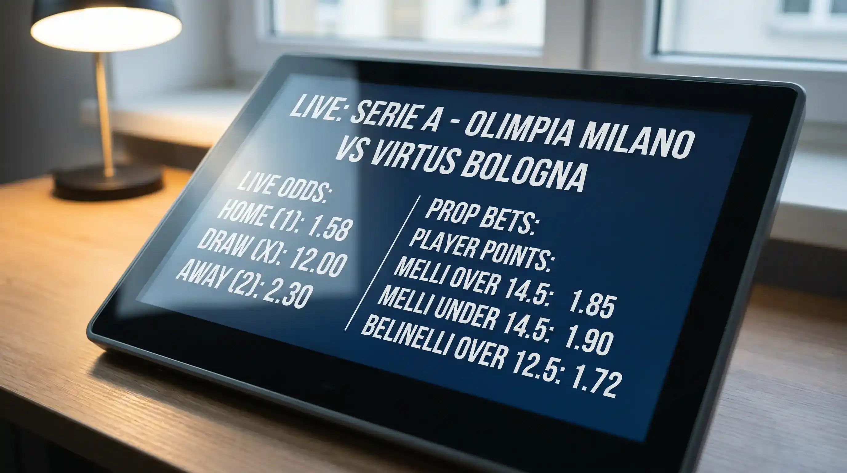 Schermo con mercati live e prop bet di una partita di basket