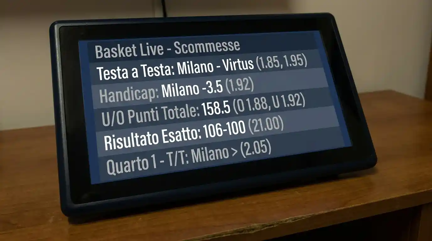 Schermo di terminale con elenco dei mercati live più comuni del basket