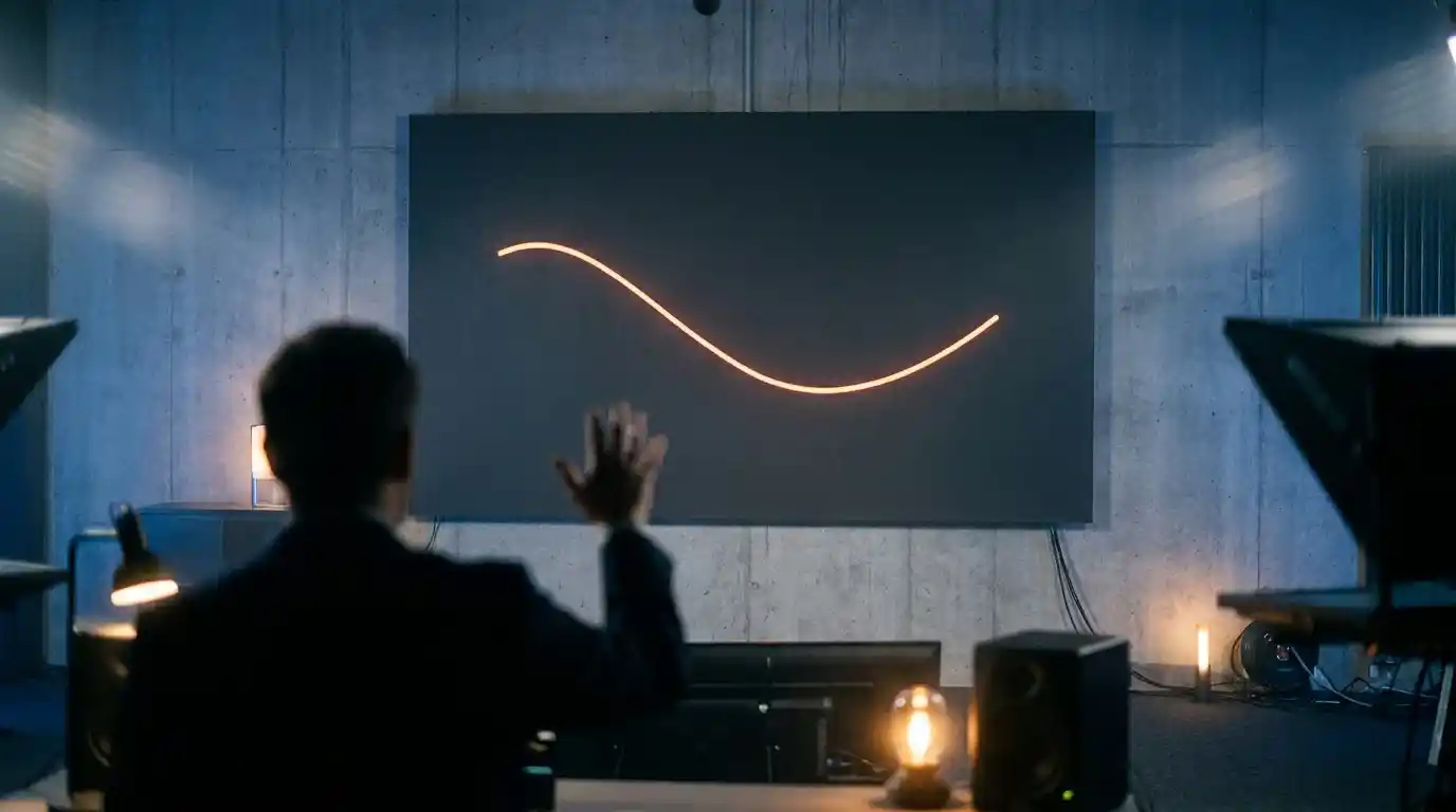 Schermo di monitoraggio in una redazione sportiva con una curva di andamento su sfondo scuro