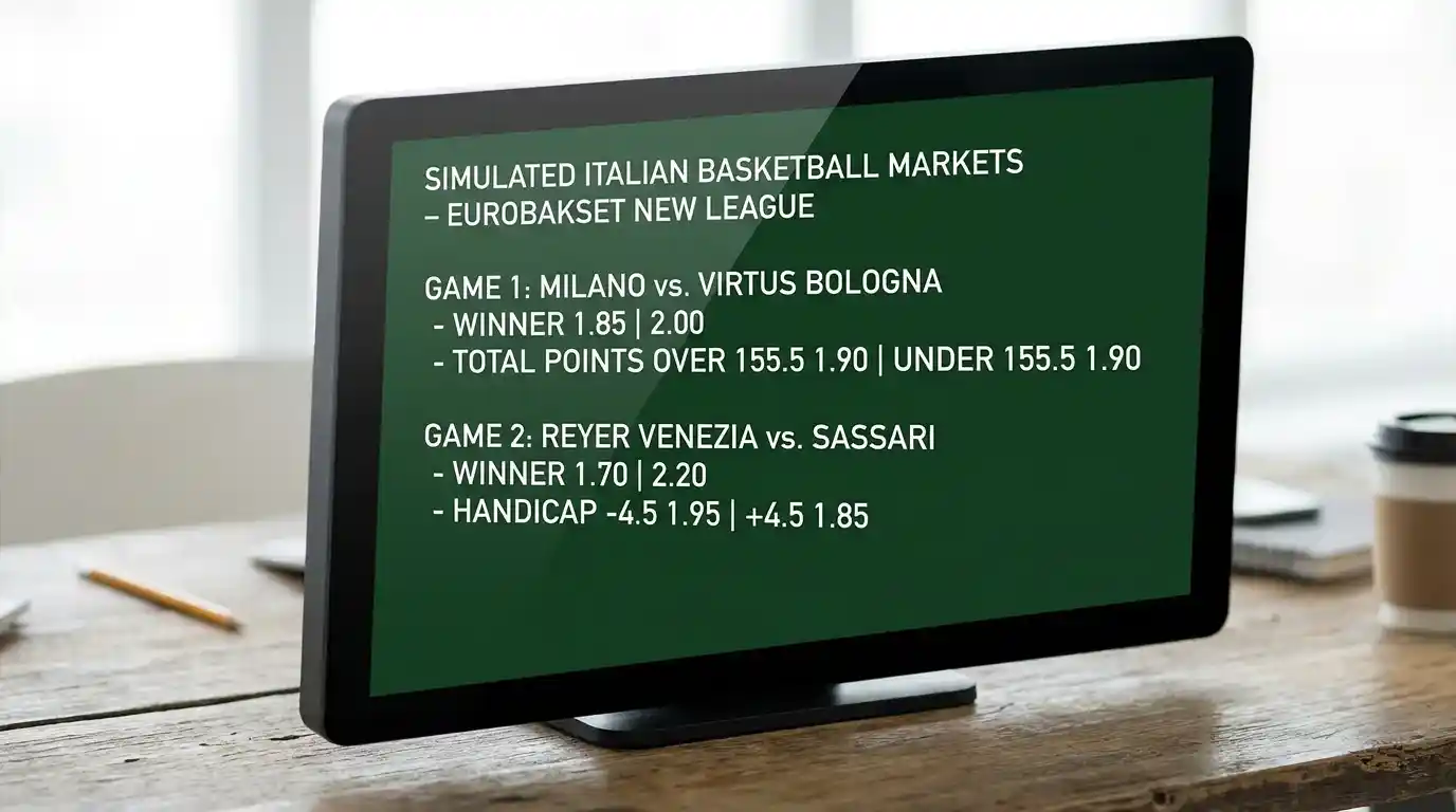 Schermo di terminale con nuovi mercati di scommessa simulati per NBA Europe