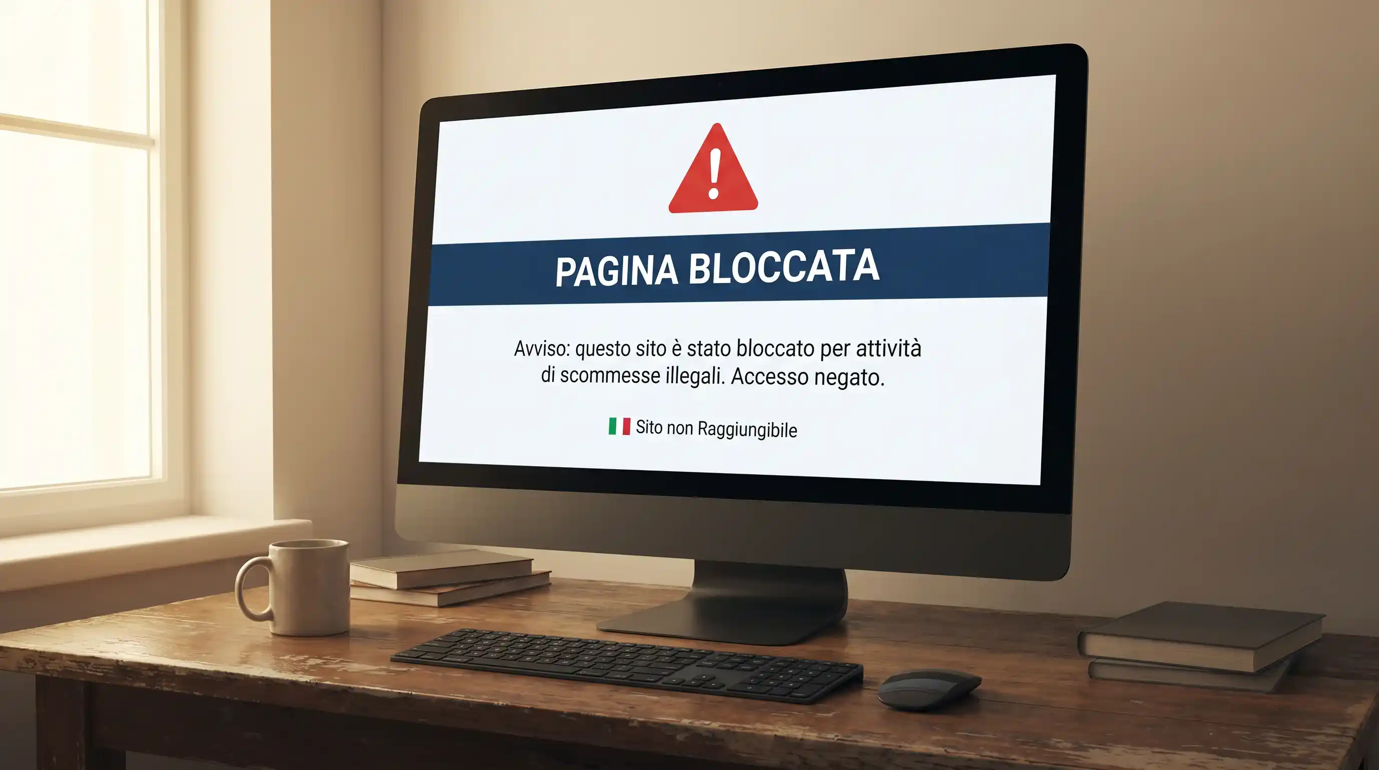 Monitor con schermata di controllo di un sito illegale oscurato