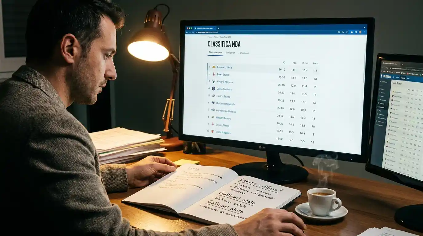 Analista NBA al monitor durante la fase di passaggio tra regular season e playoff