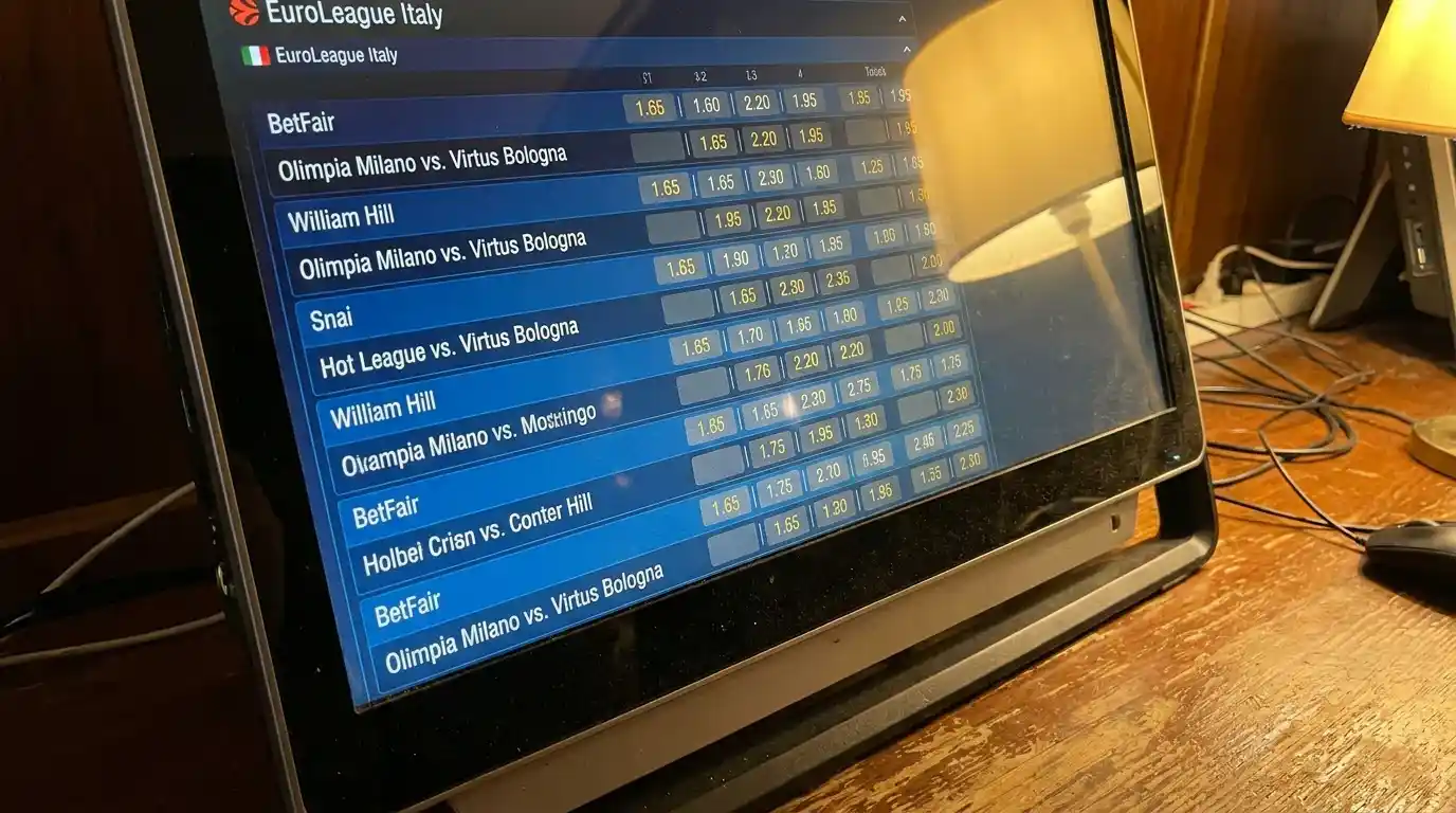 Schermo di terminale con payout Eurolega dei bookmaker italiani