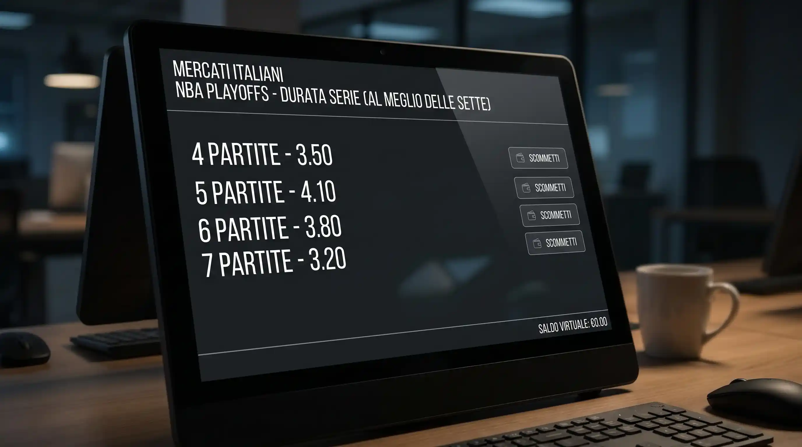 Schermo di terminale con mercati sulla durata di una serie best of seven