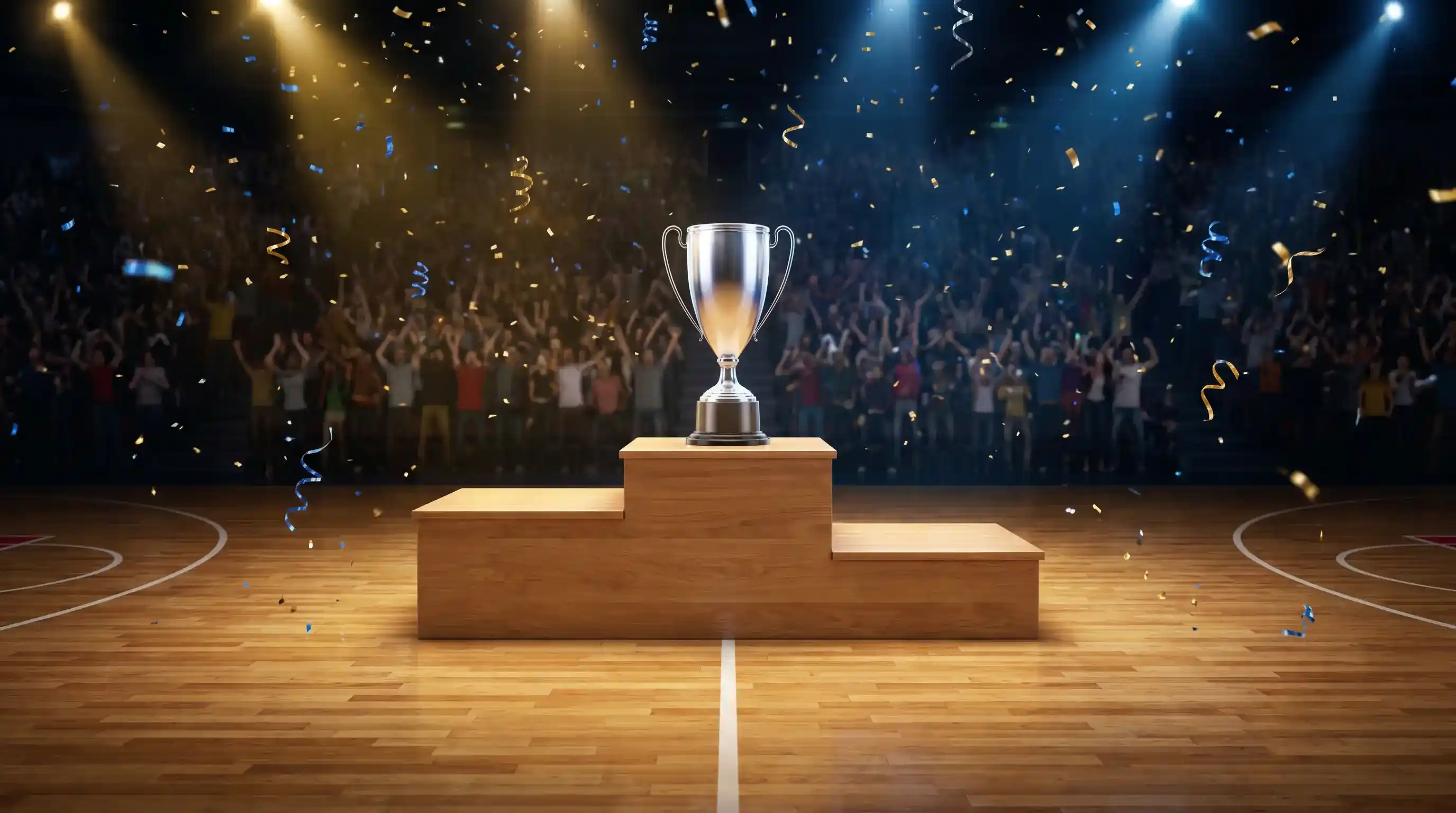 Podio della Final Four di Eurolega con trofeo al centro