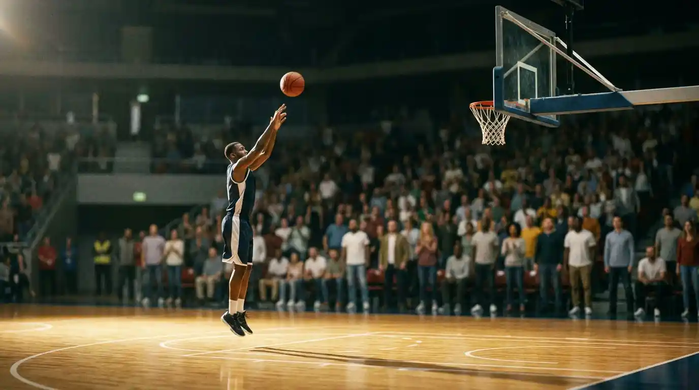 Giocatore NBA in azione che esegue un tiro durante una partita di stagione regolare