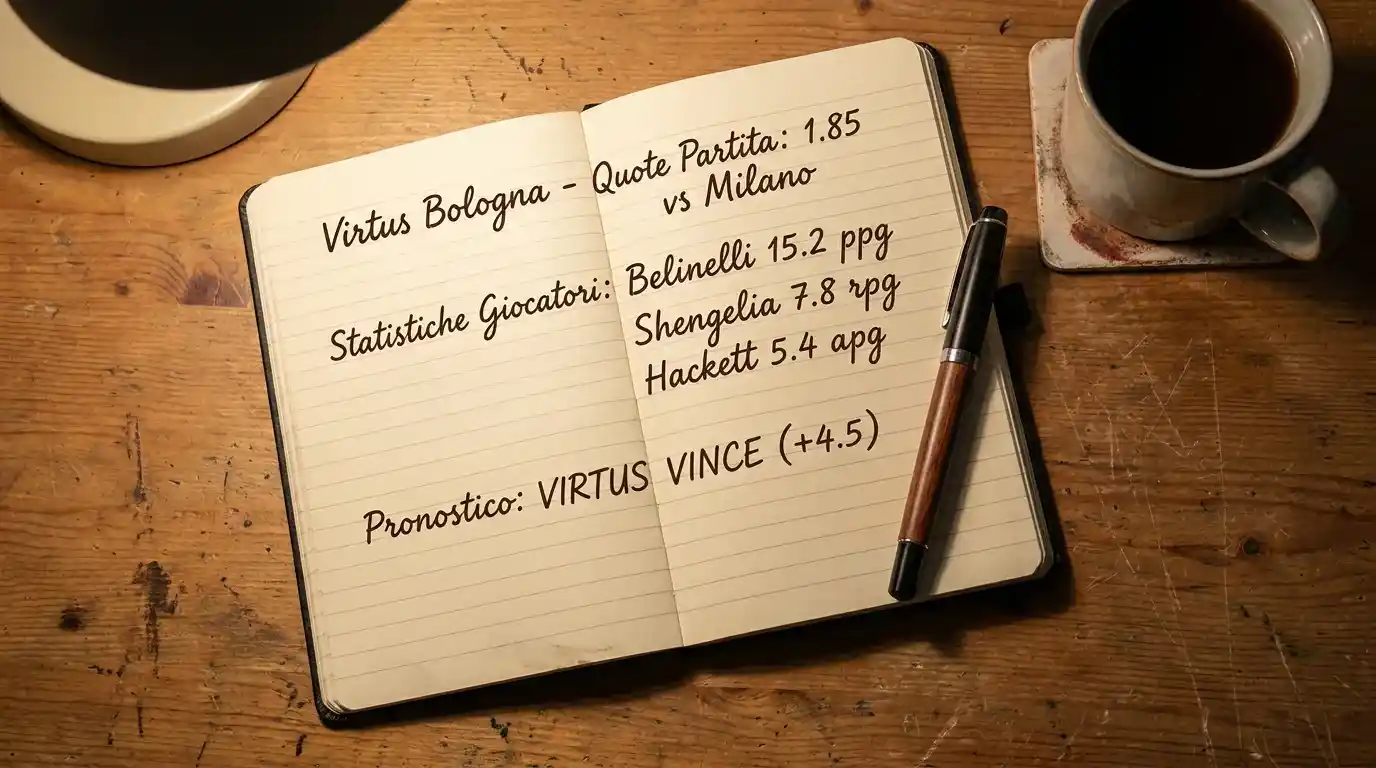 Quaderno con annotazioni dell'analista sulle quote della Virtus Bologna