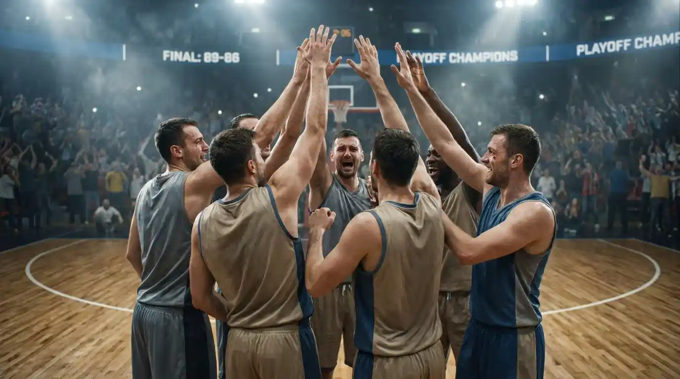 Giocatori che esultano dopo aver superato la fase a eliminazione diretta di Eurolega