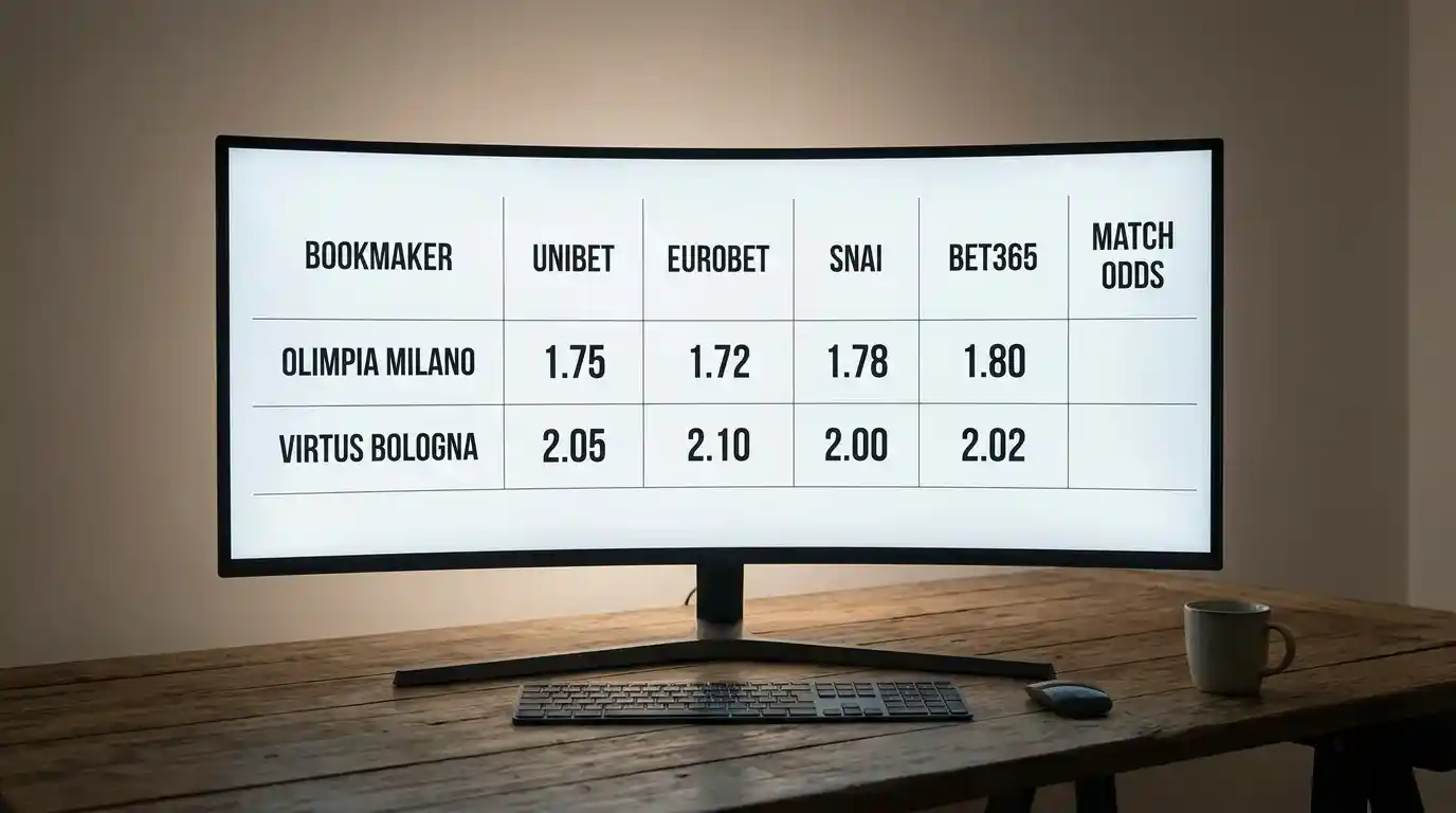Schermo con confronto delle quote dello stesso evento da bookmaker diversi