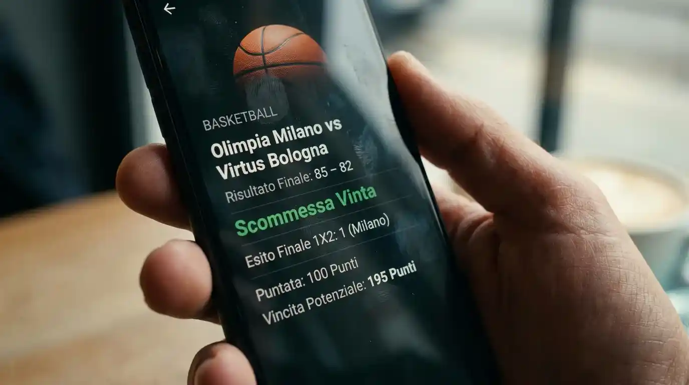 Schermo del terminale con la chiusura del mercato 1X2 a fine partita