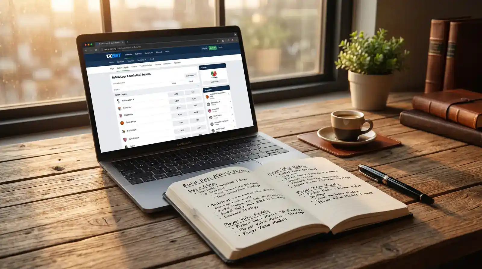 Scrivania dell'analista con appunti di stagione e laptop aperto sui mercati antepost