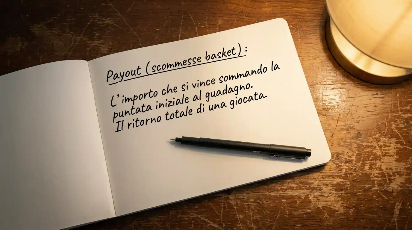 Block notes con definizione scritta a mano del payout nel basket