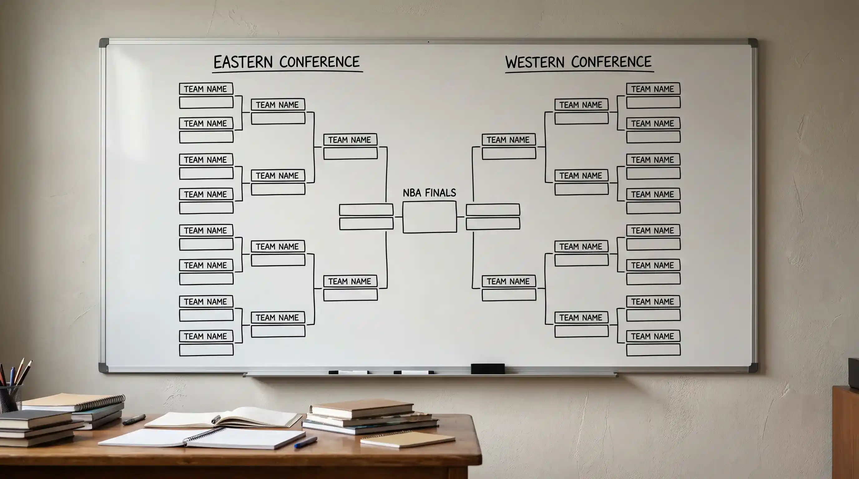 Bracket dei playoff NBA disegnato a mano su lavagna