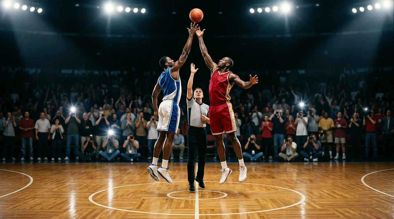Salto a due di apertura di una partita NBA al centro del parquet