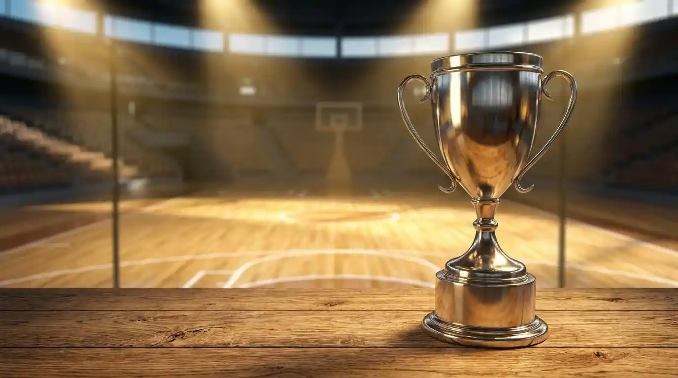 Trofeo dello scudetto di basket italiano esposto a fine playoff