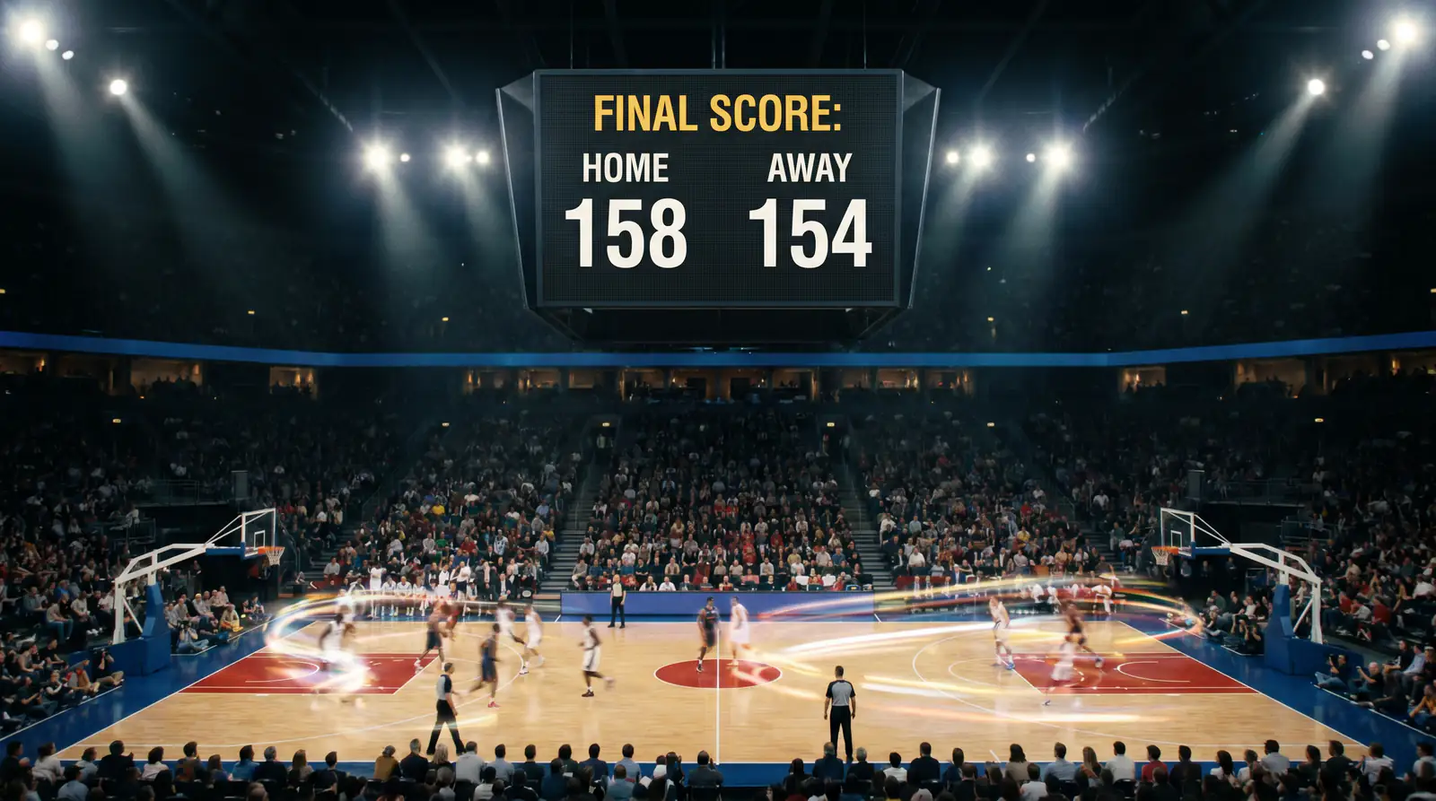 Tabellone segnapunti di una partita NBA con punteggio totale elevato