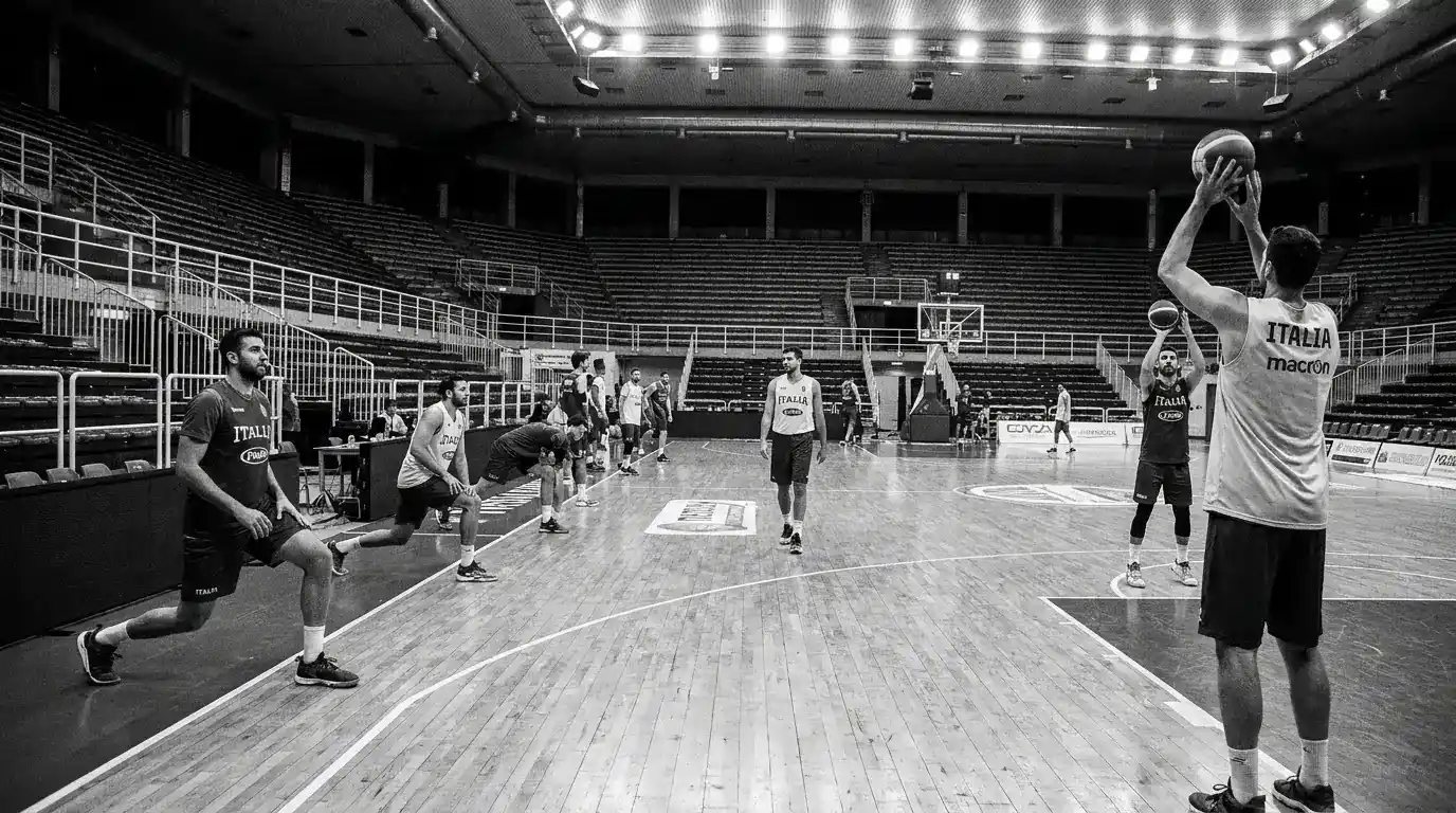 Giocatori della Virtus Bologna durante il riscaldamento pre-partita alla Segafredo Arena