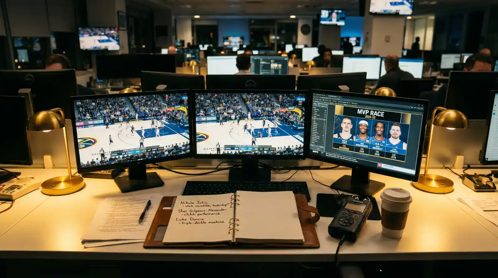 Scrivania di una redazione sportiva con appunti sui candidati MVP